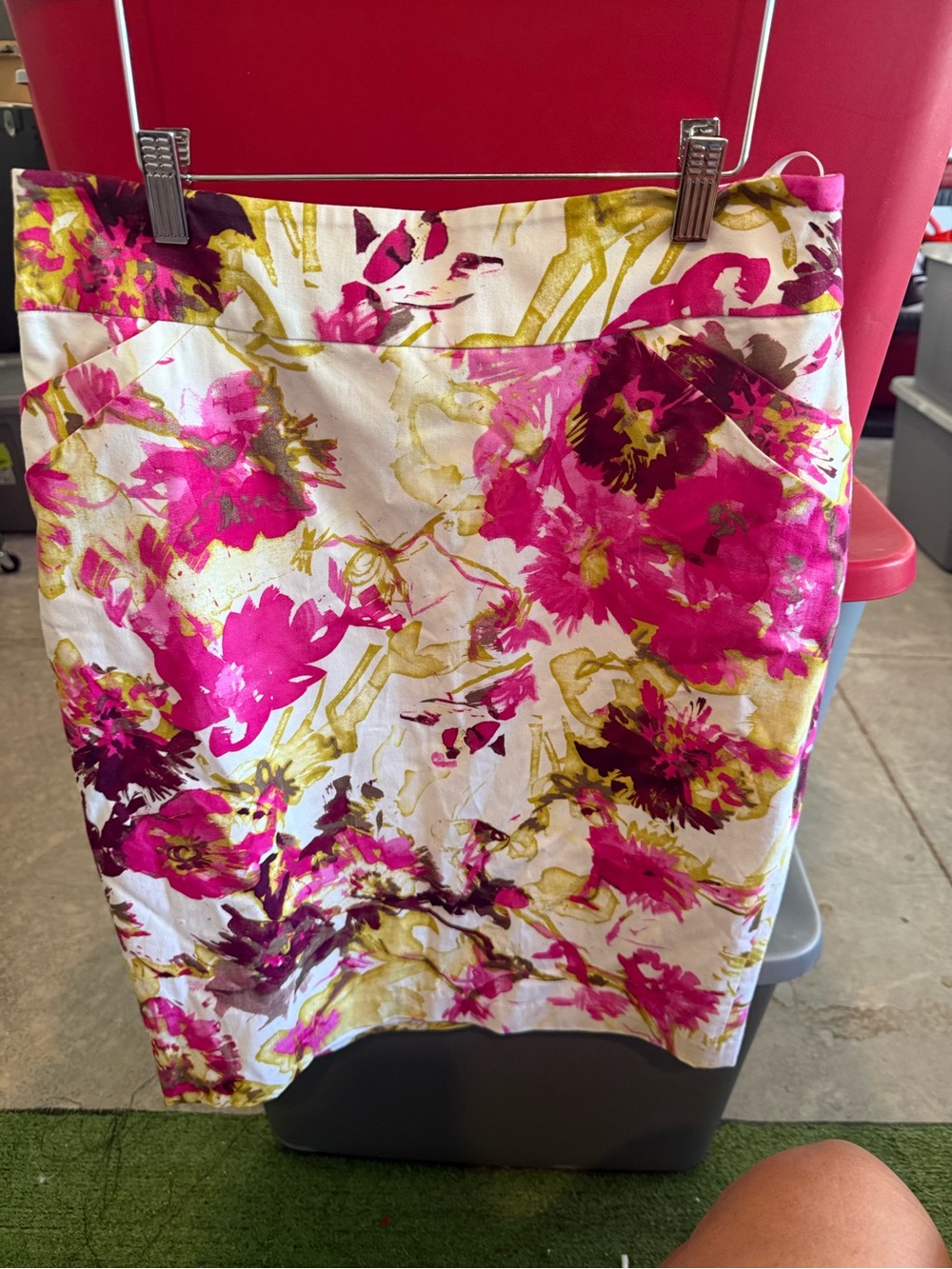 Floral Pink & Gold Cotton Blend Pencil Skirt mp42